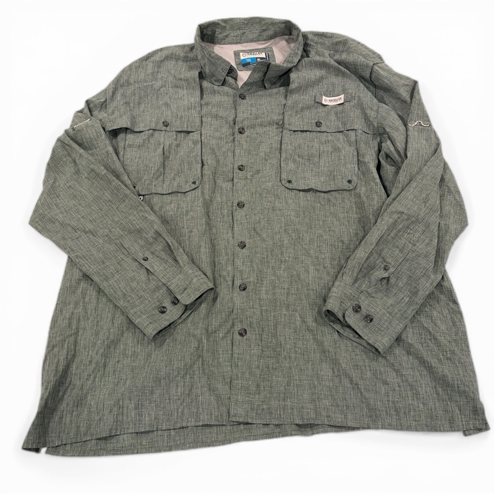 MAGELLAN Fishing Shirt Men 3XL Green Long Sleeve Vented Button Down Outdoor